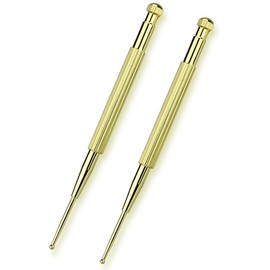 フェイスマッサージ バネ式 ゴールド 真鍮製 耳つぼ スティック ツボ押し ノック式 バネ 耳つぼ棒 丸い先端 位置確認 フェイスマッサージ 筋膜リリース (2パック)