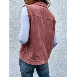 WDIRARA Women's Button Front Sleeveless Collar Corduroy Vest Jacket with Pocket Dusty Pink L