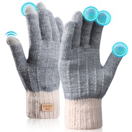 Women Gloves Winter Touch Screen Knitted Warm Gloves,H HOME-MART Elastic Warm Fleece Anti-Slip Working Running Gloves for Women, Winter Gloves for Skiing Cycling Hiking Driving Outdoor Sports (Gray)