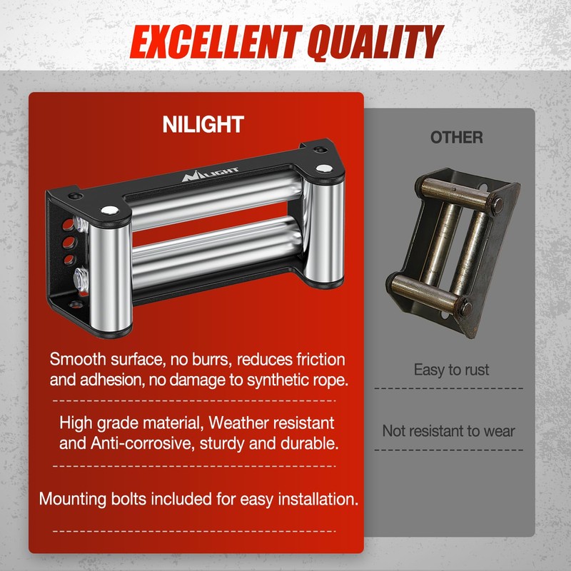 Nilight Winch Fairlead 10 Inch (254mm) Heavy Duty Winch Roller