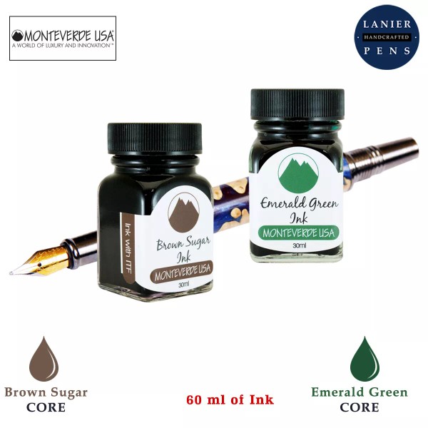 Monteverde 60ml Core Ink Bottle (30ml Brown Sugar, 30ml Emerald