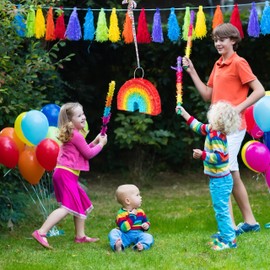 Relaxdays Mini Rainbow Pinata Fillable Pinata Birthday Party Pinata Hanging H18 x 26 x 5.5 cm Colourful
