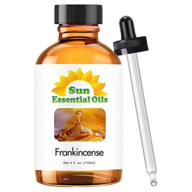 Sun Essential Oils – 4 oz Frankincense Essential Oil with Dropper for Diffuser, Skin, Face, Aromatherapy Massage, Humidifier, Warm & Resinous Scent for Candle, Lotion & Soap Making, Room Fragrance