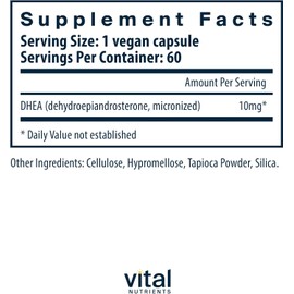 Vital Nutrients DHEA 10mg | Vegan Micronized DHEA Supplement for Women & Men | Supports Hormone Balance | Supports Healthy Metabolism of Sugar & Minerals | Gluten, Dairy, Soy Free | 60 Capsules