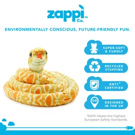 Zappi Co Kids Stuffed Soft Cuddly Plush Snake Toy - Part of Safari Animals Collection: Realistic and Lifelike, Perfect for Kids (180 cm Length)(Yellow Corn Snake)