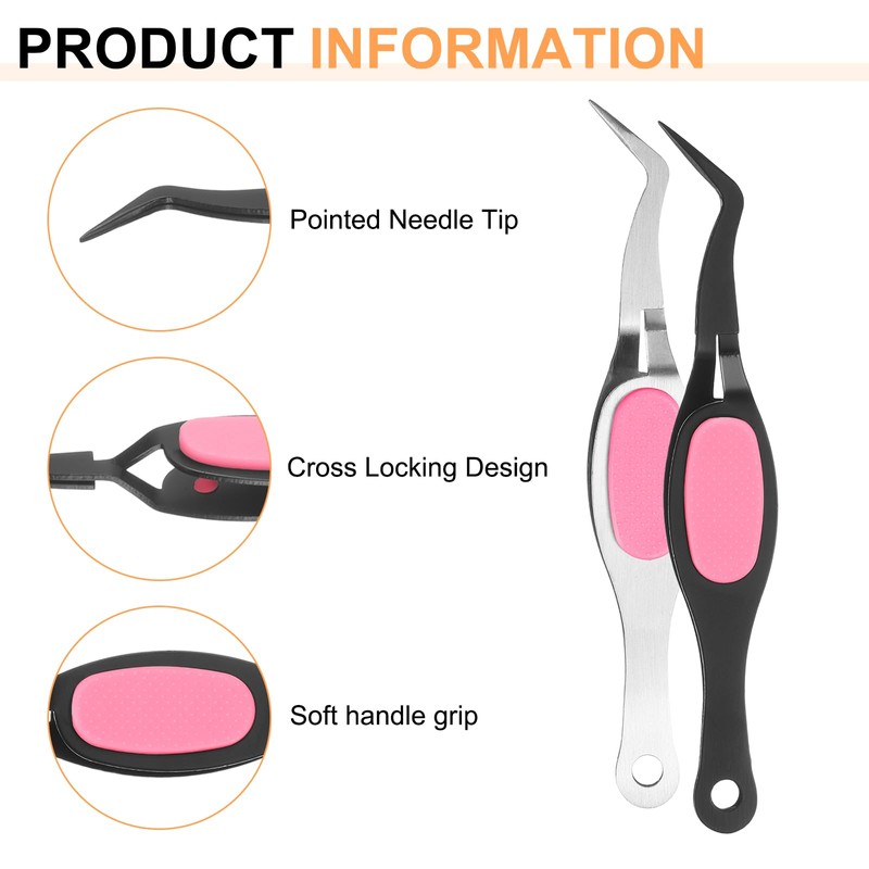 sourcing map 2pcs Craft Tweezers Precision Crossing Lock Curved Stainless