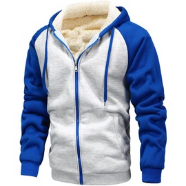 GXAMOY Men's Winter Fleece Hoodies for Men Heavyweight Warm Thick Full Zip Up Sweatshirt Outerwear Gray Sky Blue (975) M