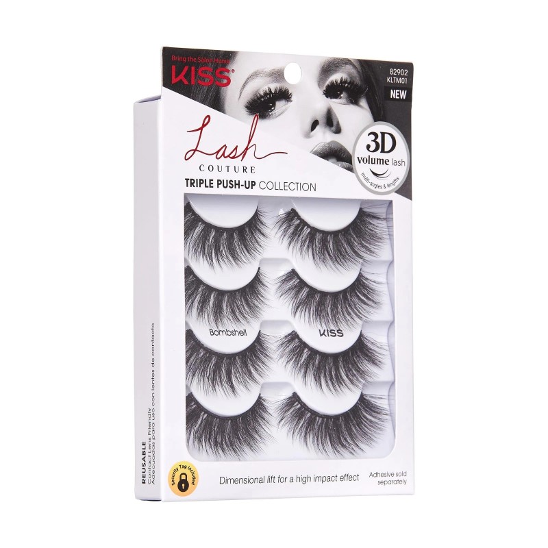 KISS Lash Couture Triple Push-Up, False Eyelashes, Bombshell, 4 Pairs