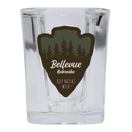 R and R Imports Bellevue Nebraska Camping Souvenir 2 Oz Shot Glass Square Base Arrowhead Design 2 Pack