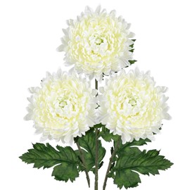 Hollyone 3Pcs Fake Mums Flowers White Artificial Chrysanthemum Flowers Silk Long Stem Floral Arrangements Bouquets Faux Spider Mum Flower Pincushion Flower Bush Spring Home Decor