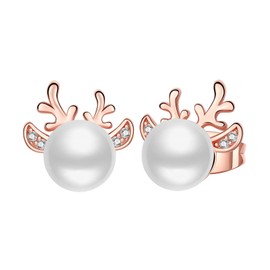 LUXILLA Christmas Pearl Antlers Earrings Fit for Women Hypoallergenic Earrings 925 Sterling Silver Cubic Zirconia Great Jewelry for Everyday Wear