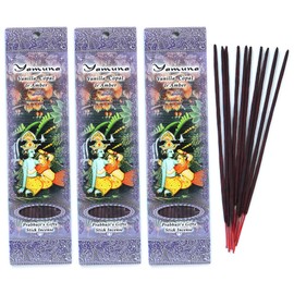 Prabhuji's Gifts Yamuna Hand-Rolled Spiritual Incense Sticks from India - Aromatic Sticks - for Meditation, Yoga, Relaxation, & Aromatherapy Incense - Vanilla, Copal, and Amber - 3 Packs of 10 Sticks