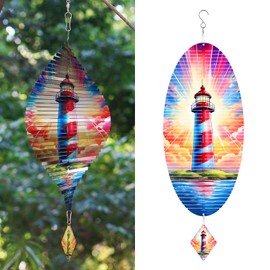Leafcraft Lighthouse Helix Metal Wind Spinners for Yard and Garden,12 Inch 3D Stainless Steel Hanging Kinetic Yard Art Wind Sculpture Decor Outdoor Indoor