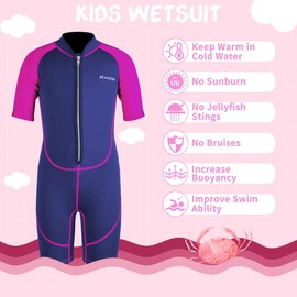 Kids Wetsuit, 2mm Neoprene Thermal Swimsuit Toddlers Girls Boys Front Zipper Keep Warm Diving Surfing Swim Lessons (Girls, 6)