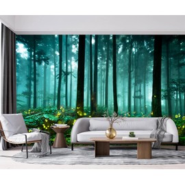 YQWDMX - Green Enchanted Forest Wallpaper Mural for Kid's Bedroom Background Wall Decor (Not Peel and Stick)
