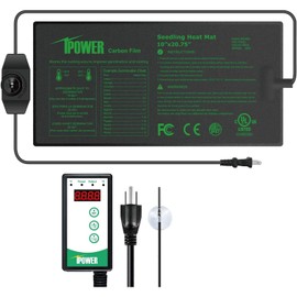 iPower Digital Heat Mat Thermostat Controller and 10" x 20.75" Carbon Film Seeding Warm Hydroponic Pad with Temperature Adjustable Knob