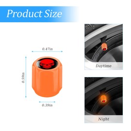 Luminous Auto Tire Valve Stem Caps, 12PCS Skull Illuminated Wheel Valve Stem Cover, Night Glow Wheels Cap Corrosion Resistant, Fluorescent Tire Valve Caps Fit for Cars, SUVs, Trucks, Bikes (Orange)