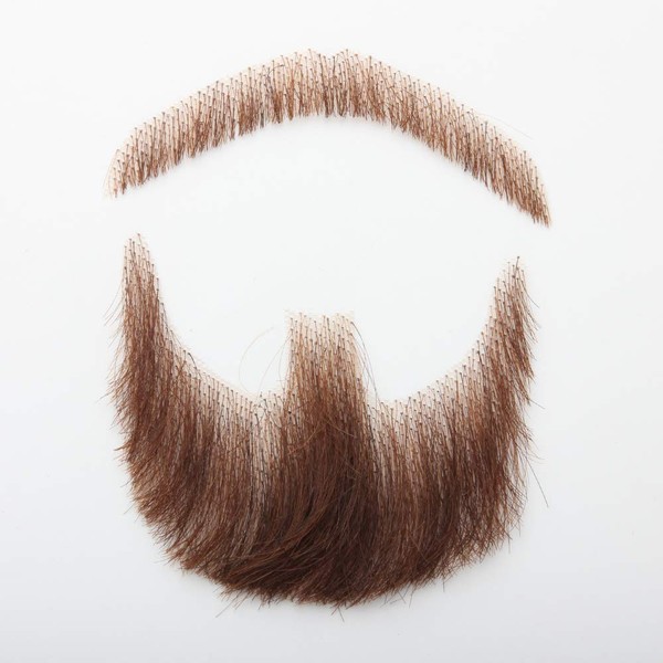 CliCling 100% Human Hair Brown Color Fake Face Beard and Mustache for Adults Men Realistic Makeup Lace Invisible False Beards