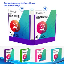 2 Inch Binders, Durable 2" 3 Ring Binder, Customizable View Binder with Pockets, Assorted Colors, 4 Pack