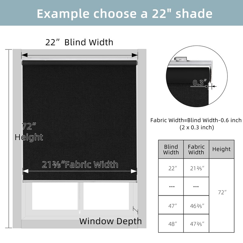 ChrisDowa Cordless Blackout Roller Shade with Spring System Room Darkening
