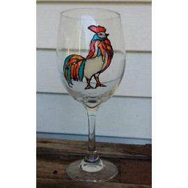 Rooster Hand Painted Stemmed Wine Glasses Set of 2, Fall Farmhouse Home Decor