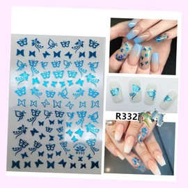 (Lot of 2 Sheets) Nail Stickers Waterproof DIY Decal Pink Rainbow Butterfly Type 332 Blue for Nails Design Nail Art Stickers Decals Supplies Manicure Tips Sticker Colorful for Nail Decorations