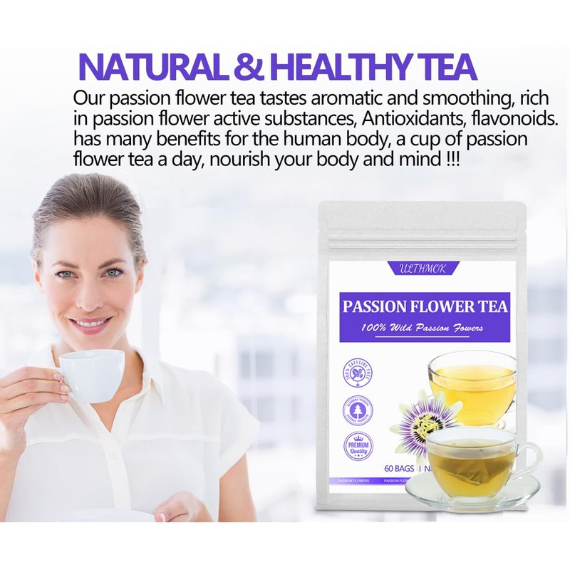 60 Premium Passion Flower Tea Bags, Made with 100% Natural