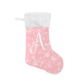 DOMIKING Letter A Pink Large Christmas Stockings 1 Pack 17.1 Inches Fireplace Hanging Stocking Ornaments Xmas Decoration for Stairs Bed Mantle