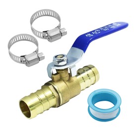 LifCratms Brass Hose Barb Ball Valve Kit, 1Pcs 3/4" PEX Ball Valve with Stainless Steel Clamps -High Temperature Resistance Heater Hose Shut Off Valves for Water, Gas, Oil, Fuel line Fittings