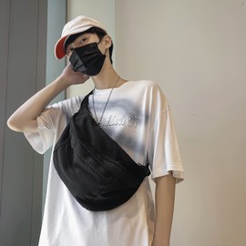 Crossbody Bag Fanny Pack for Women Men, Waist Pack Large Chest Bag with Adjustable Strap for Workout Travel Sports Running(Black)