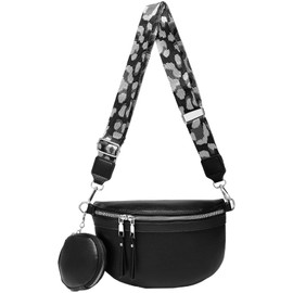 NIYUTA Bum Bag Women's Leather Crossbody Bag Women's Shoulder Bag Women's Wide Strap Purse Shoulder Bags Fashion Waist Bags Small Modern Wide Shoulder Strap Black, black, NIYUTA Bag