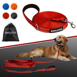SuplutuX Recall Lead for Dogs, Running Lead for Dogs with Reflective Strips, 360° Rotating Carabiner Hook, Lightweight & Durable, Ideal for Recall and Obedience Training (Red, 10 m / 32 ft)