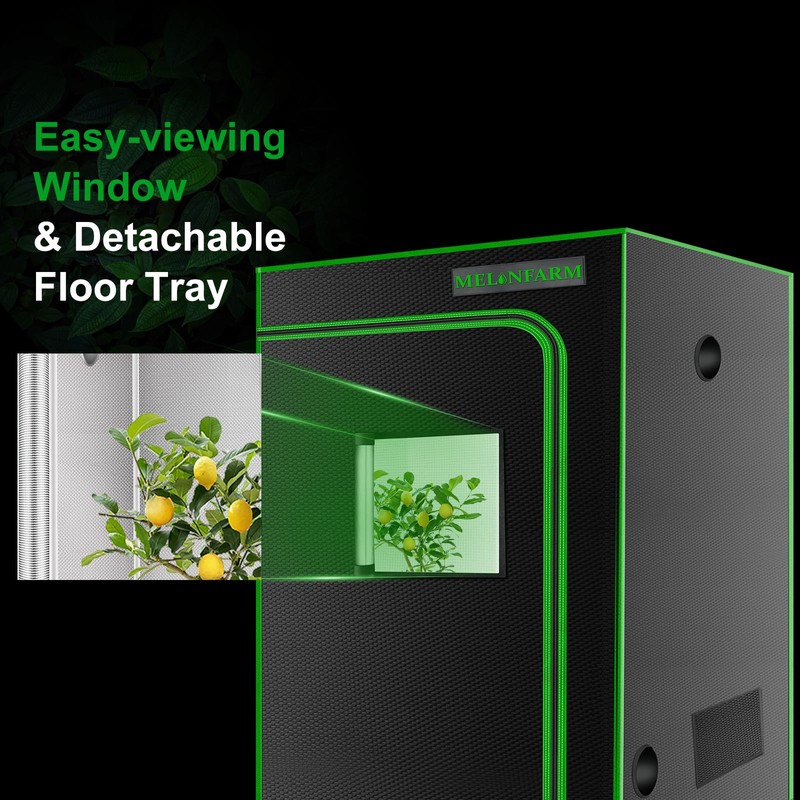 MELONFARM 4x4 Grow Tent, 48"x48"x80'' High Reflective 600D Diamond Mylar
