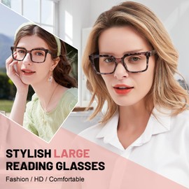 MARE AZZURO Fashion Large Oversized Reading Glasses 1.0 Women, Big Readers 1.00, Cute Grey Leopard Reading Glasses 100 125 150 175 200 225 250 275 300 350 with Spring Hinge