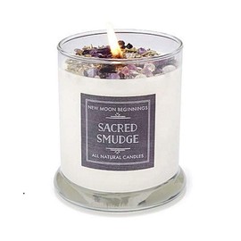New Moon Beginnings Sacred Smudge Candle Crystal & Herb Candles - Energy clearing - All Natural Soy Candle - Lavender Sage Cedar