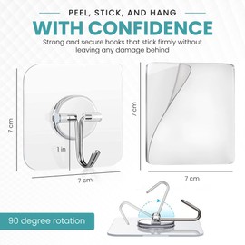 Marfs 42 Pack Adhesive Hooks for Hanging Heavy Duty 33 lb Capacity Transparent Waterproof Utility Hooks for Outdoor Kitchen Bathroom Shower Keys Coats Home Imrovement 10 Doublesided Tapes Included