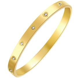 HIQUACC Women's Stainless Steel Bracelet 18K Gold Plated Bracelet Crystal Cubic Zirconia Bracelet Titanium Steel Bangle (11379 Heart Gold)