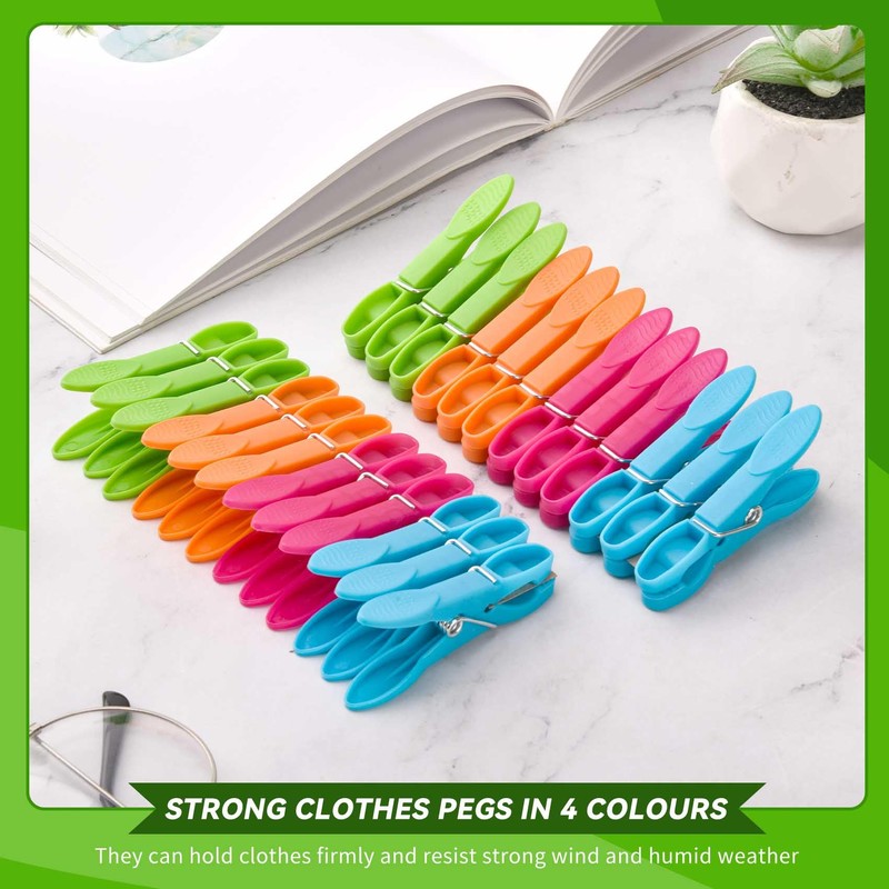 48Pcs Clothes Pegs, Colorful Plastic Clothes Clips Non Slip Laundry