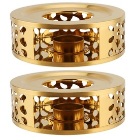 YUENPUN 2 PCS Metal Teapot Warmer, Teapot Warmer Base, Stainless Steel Teapot Warmer with Tealight Holder for Glass Or Ceramic Teapot, Gold