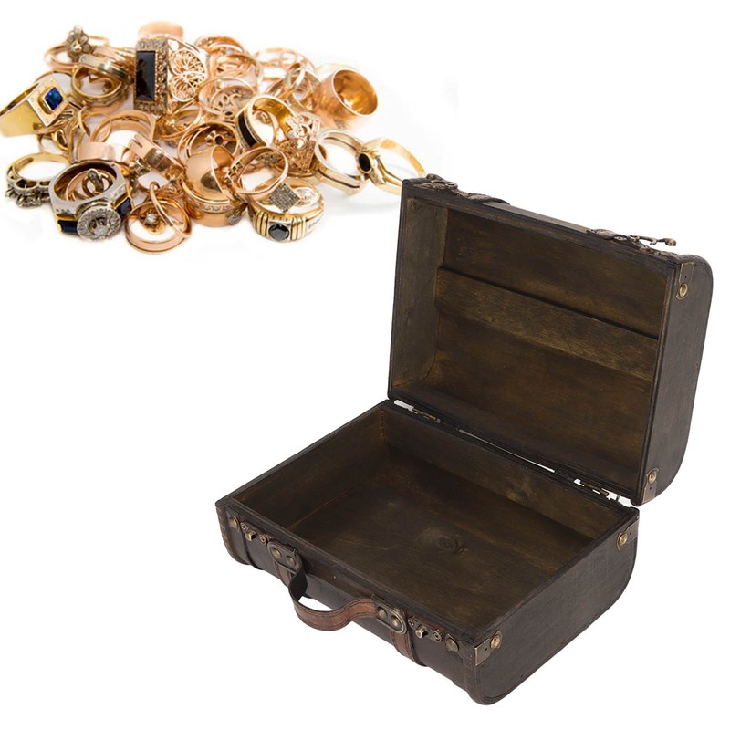 Retro Wooden Suitcase Home Party Artificial Leather Jewelry Necklace Storage