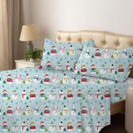 King Sheet Set - 4 Piece Bedding - Brushed Microfiber Soft Sheets for King Size Bed with Flat,Fitted Sheet,2 Pillow Cases (Starry Snowmen)