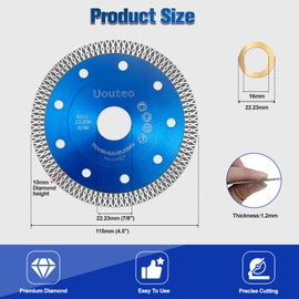 Uouteo 4.5Inch Diamond Saw Blade, 4-1/2 Inch Super Thin Tile Blade, Diamond Saw Blades for Angle Grinder, 4.5" Tile Blade for Smooth Cutting Marble Ceramics Porcelain Tiles(4.5 inch-1Pc-Blue)