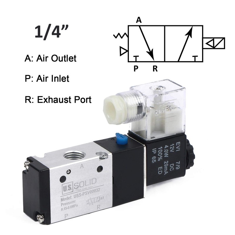 U.S. Solid 1/4inches NPT 3 Way 2 Position Pneumatic Electric