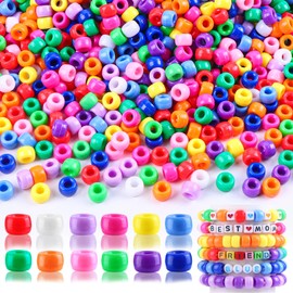 XOYTN Pony Beads Bulk，12 Colors 6x9mm Plastic Opaque Colourful Hair Beads for Weave Hair Braids DIY Crafts Bracelets Necklaces Jewelry Making