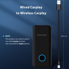 Sunweyer CarPlay Wireless Adapter Plug & Play Auto Connect Bluetooth Wired CarPlay to Wireless Car Play Dongle Convert