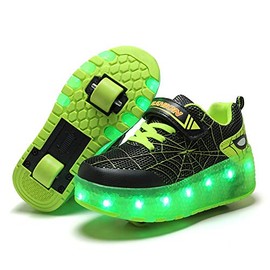 BFOEL Light Up Shoes Roller Skates Girls Boys 2 Wheel Shoes Black-Green