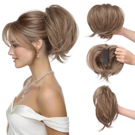 SOFEIYAN Extensión de cola de caballo corta con pinza, alambres flexibles, moño de pelo, pieza de cabello falso esponjoso, extensiones de cola de caba