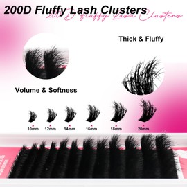 Fowendia Lash Extension Kit DIY Individual Lashes Cluster Extensions with Lash Bond and Seal, 200D Lash Clusters Kit