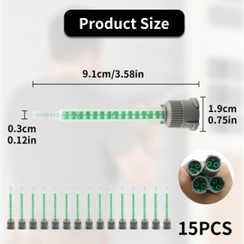 15 Stück 9cm Statikmischer Mischdüsen,1:1 Mischrohre für 2K-Kleber,Epoxidharz & Zweikomponentenkleber,Kompatibel mit Standard-Kleberpistolen(Grün)