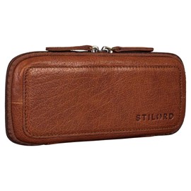 STILORD 'Scotty' Leather Case Vintage with Zip Hard Case Large Pencil Case Men's Pencil Case Women's Pencil Case Office Pencil Case Retro Pencil Case Genuine Leather, Maraska - Brown, Toiletry bag